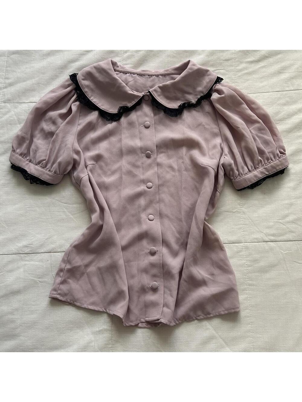 Ank Rouge Dusty Pink Peter Pan Collar Lace Blouse Jirai Kei Size S From Japan